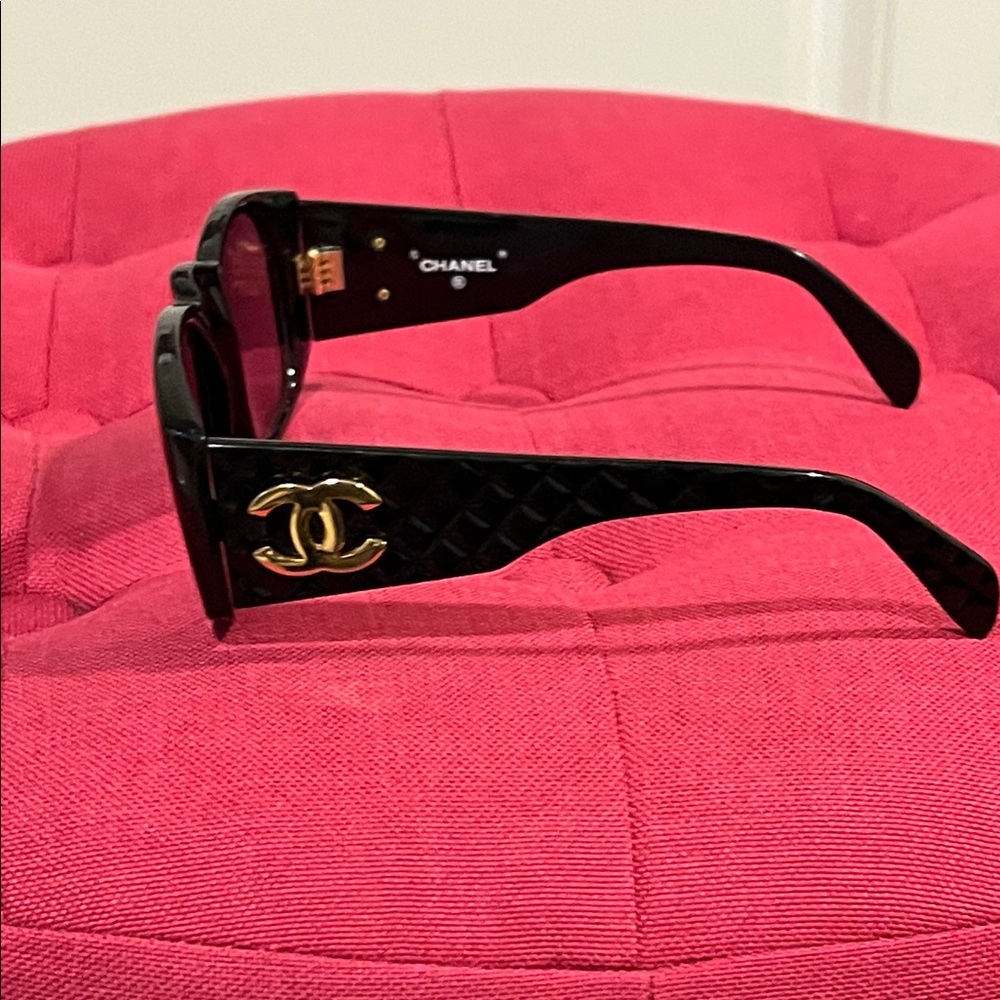 CHANEL Black Sunglasses with Gold Accents